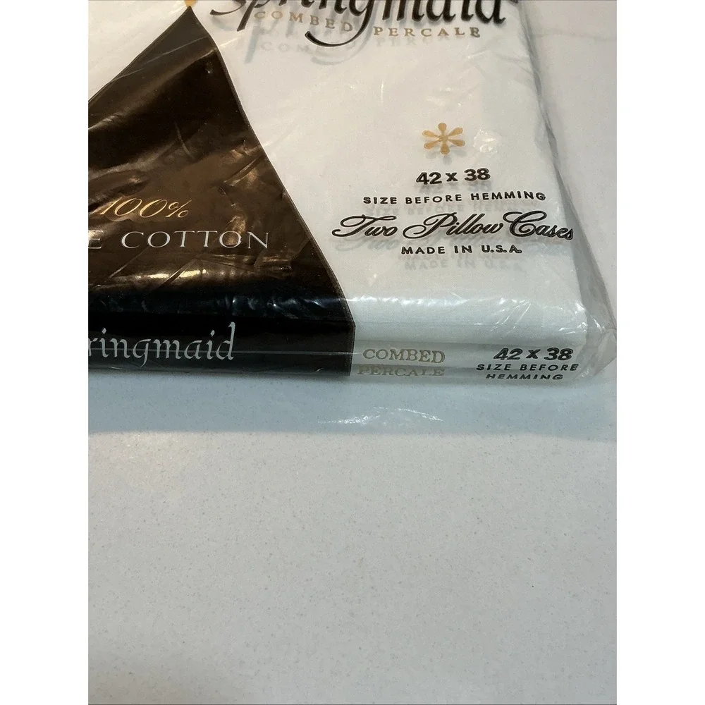 Vtg Fine Cotton 2 Pillowcases White Combed Percale Springmaid Made in USA NOS